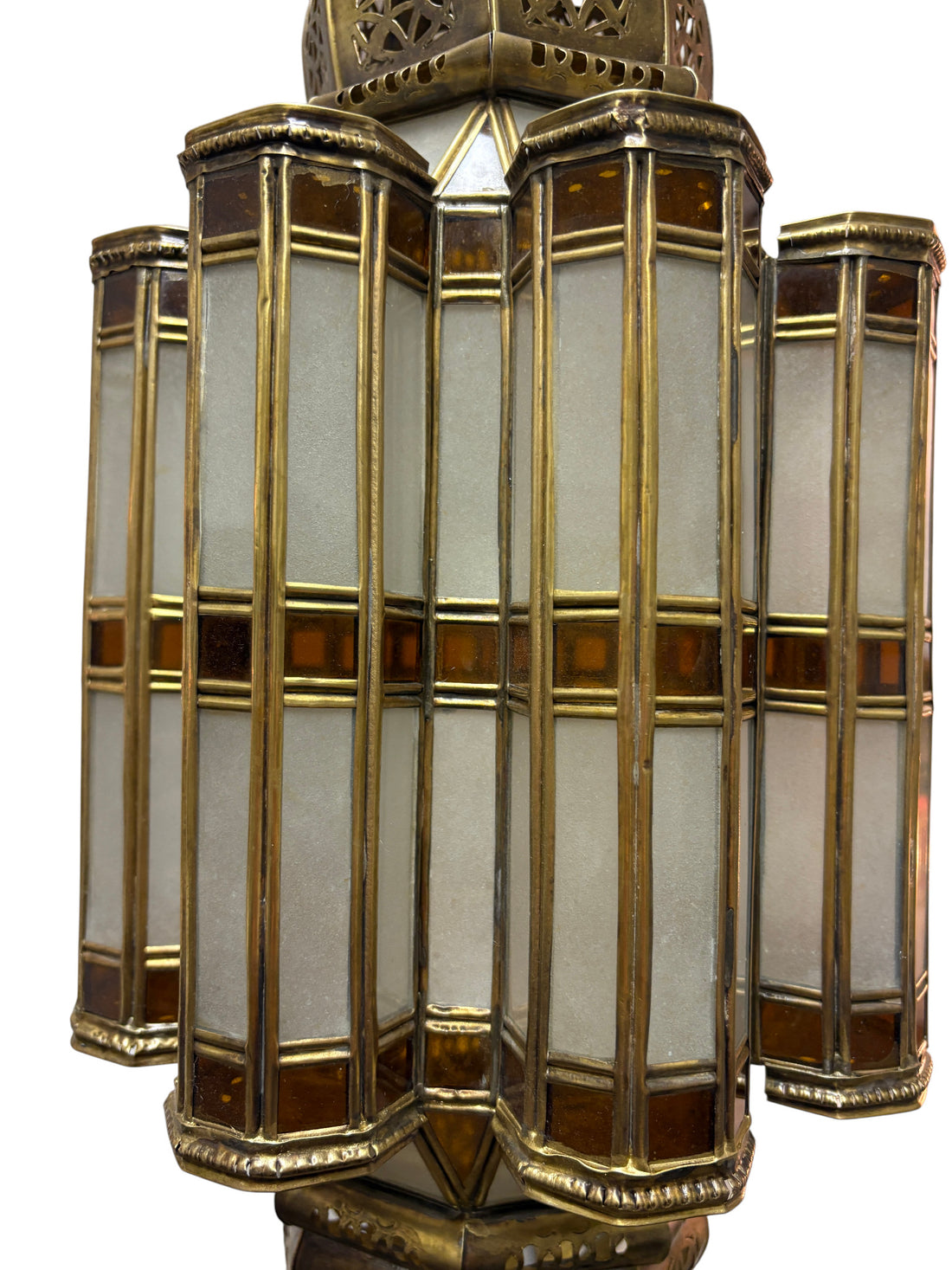 White and Amber Glass Brass Lamp