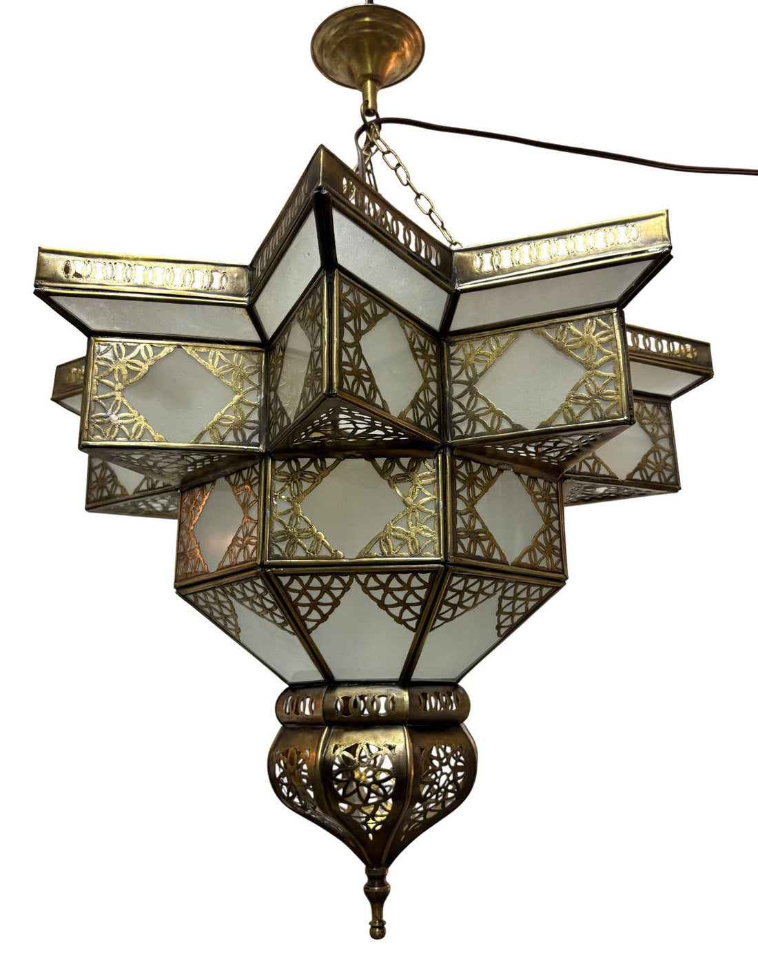 Large White Glass Brass Star Lamp