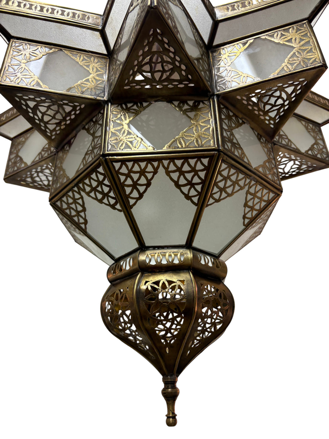 Large White Glass Brass Star Lamp