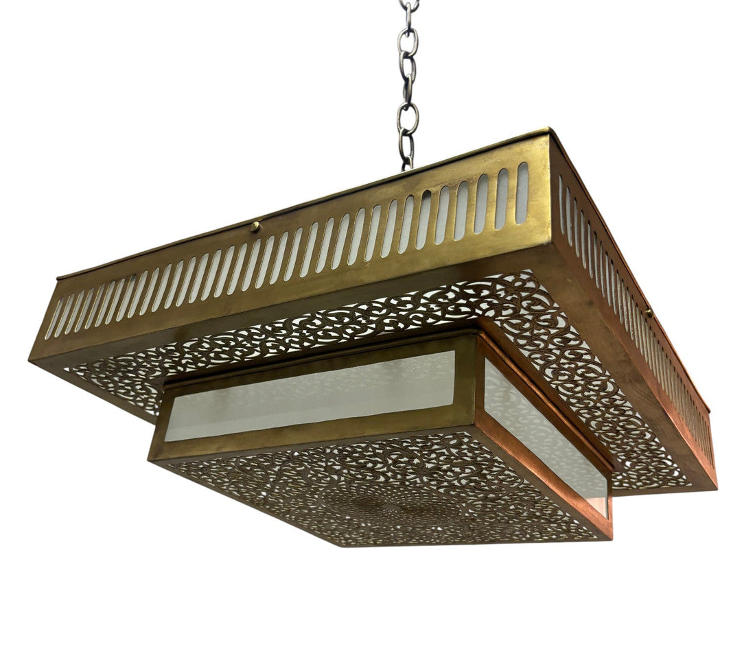 Layered Square White Glass Brass Lamp