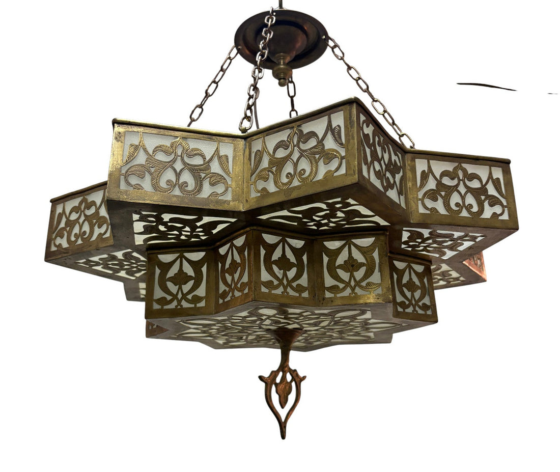 White Glass Brass Star Lamp