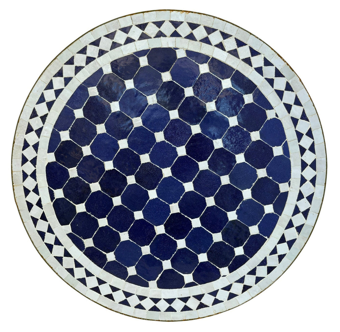 24" Blue and White Round Mosaic Tile Table Top