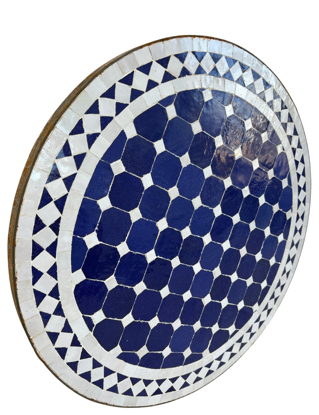 24" Blue and White Round Mosaic Tile Table Top