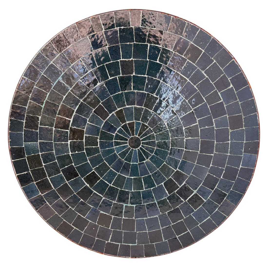 24" Dark Teal Round Mosaic Tile Table Top