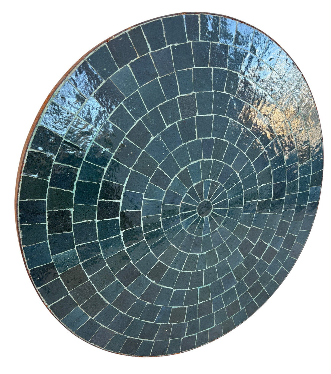 24" Dark Teal Round Mosaic Tile Table Top