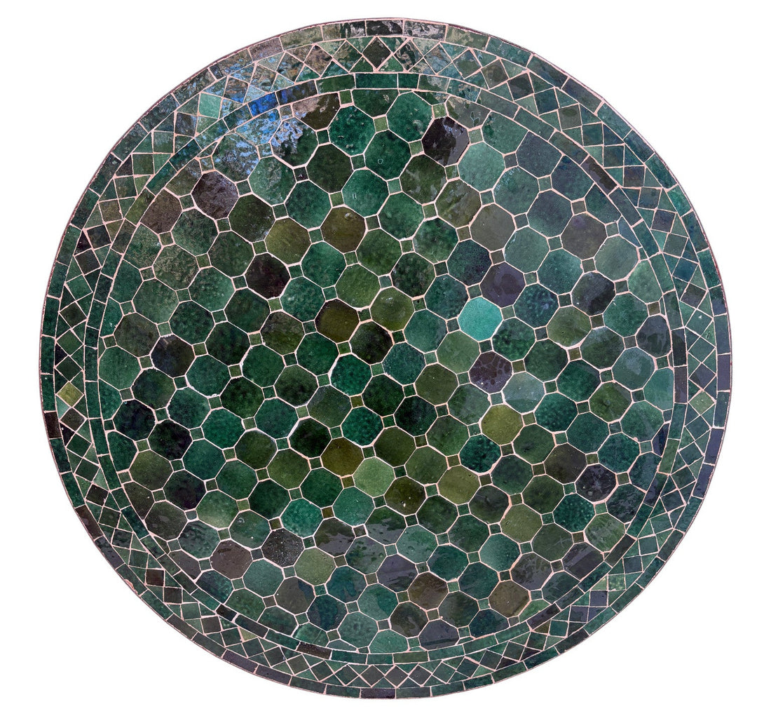 36" Green Round Mosaic Tile Table Top