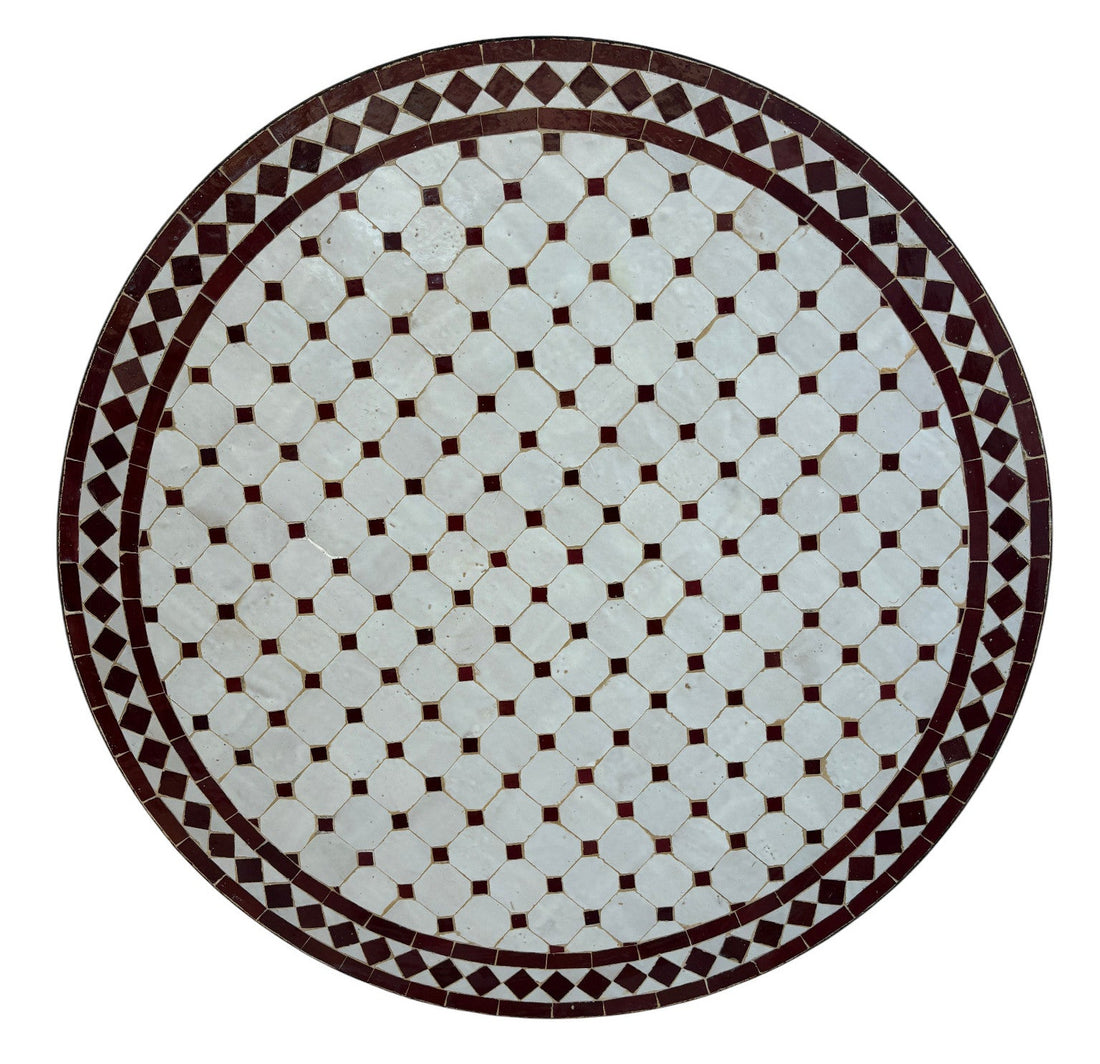 36" Red and White Mosaic Tile Table Top
