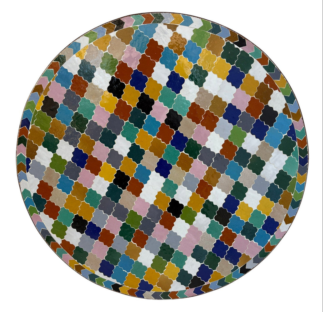 32" Multicolor Round Mosaic Tile Table Top