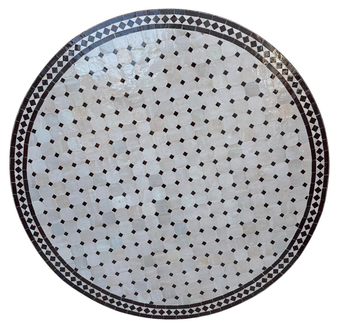 48" Off-White and Black Mosaic Tile Table Top