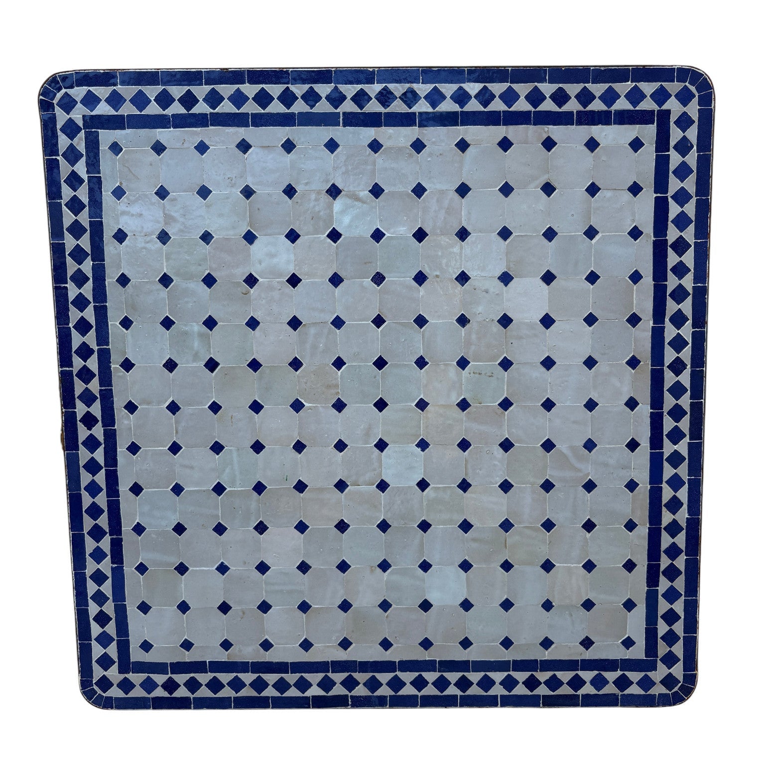 32" Blue and Beige Square Mosaic Tile Table Top