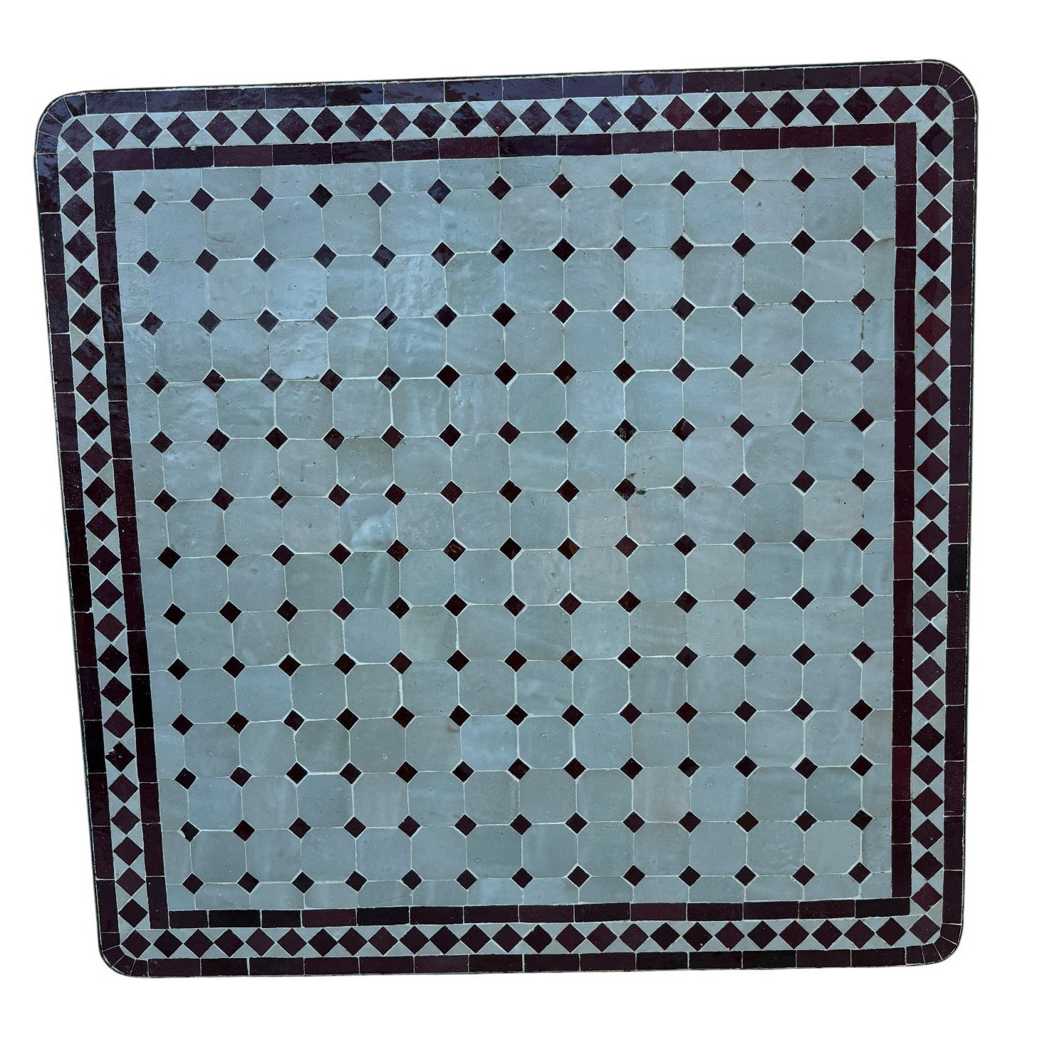 32" Square Beige and Red Mosaic Tile Table Top