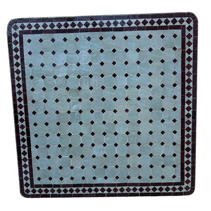 32" Square Beige and Red Mosaic Tile Table Top