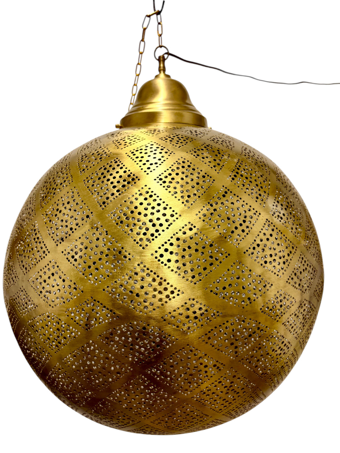 Criss Cross Brass Sphere Light Fixture