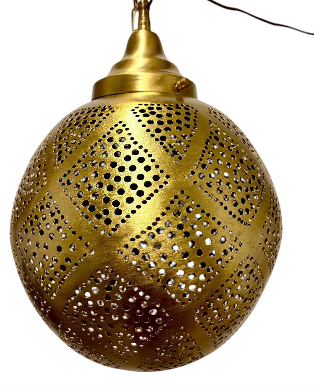 Criss Cross Brass Sphere Light Fixture