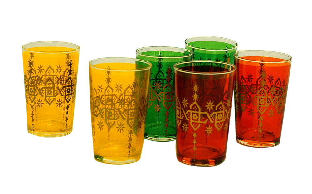 Gold Motif Multi-Color Tea Glass Set - Pack of 6