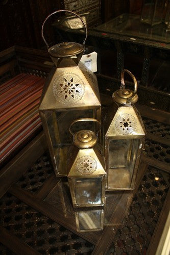 Brass Floor Lantern with Clear Glass