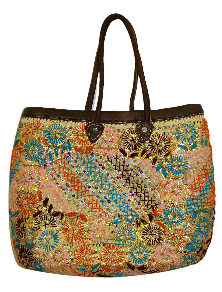 Moroccan Multi-Color Hand Designed Straw Bag