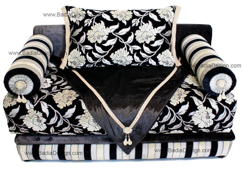 Moroccan Black and White Floral Sofa