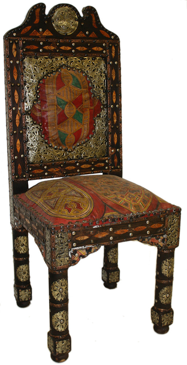 Embossed Metal Bone Inlay Chair with Leather Seat
