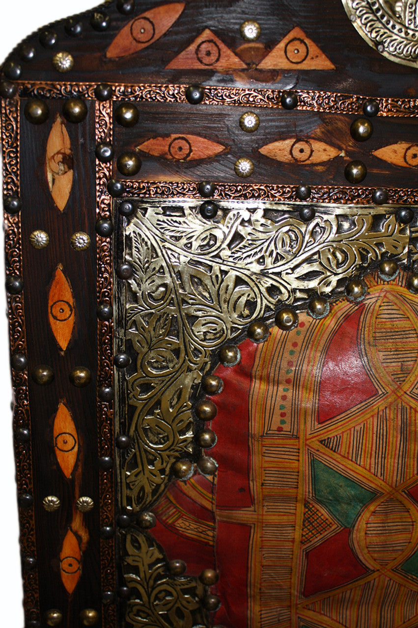 Embossed Metal Bone Inlay Chair with Leather Seat