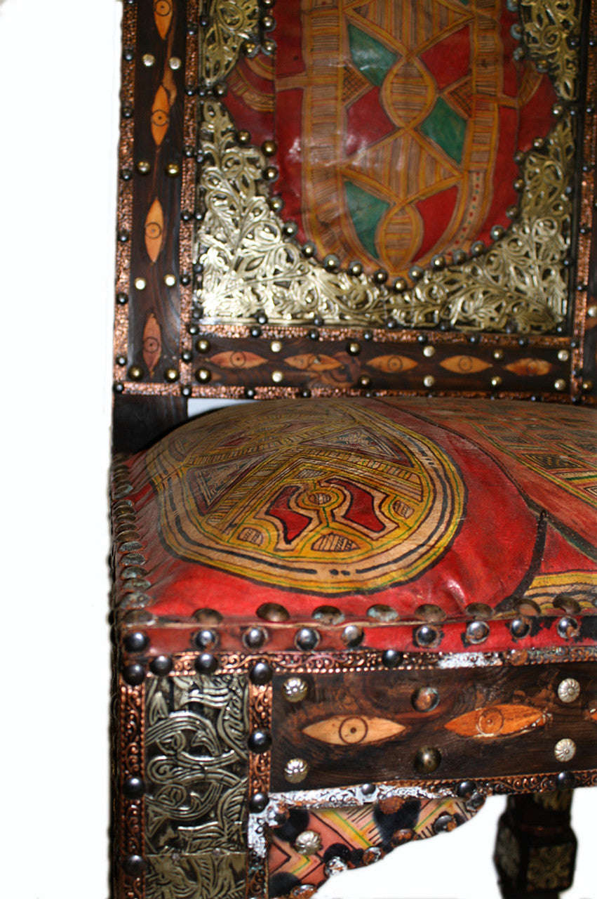 Embossed Metal Bone Inlay Chair with Leather Seat