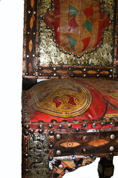 Embossed Metal Bone Inlay Chair with Leather Seat