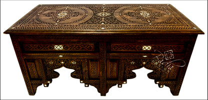 Handcrafted Mother of Pearl Inlay Carved Wooden Coffee Table
