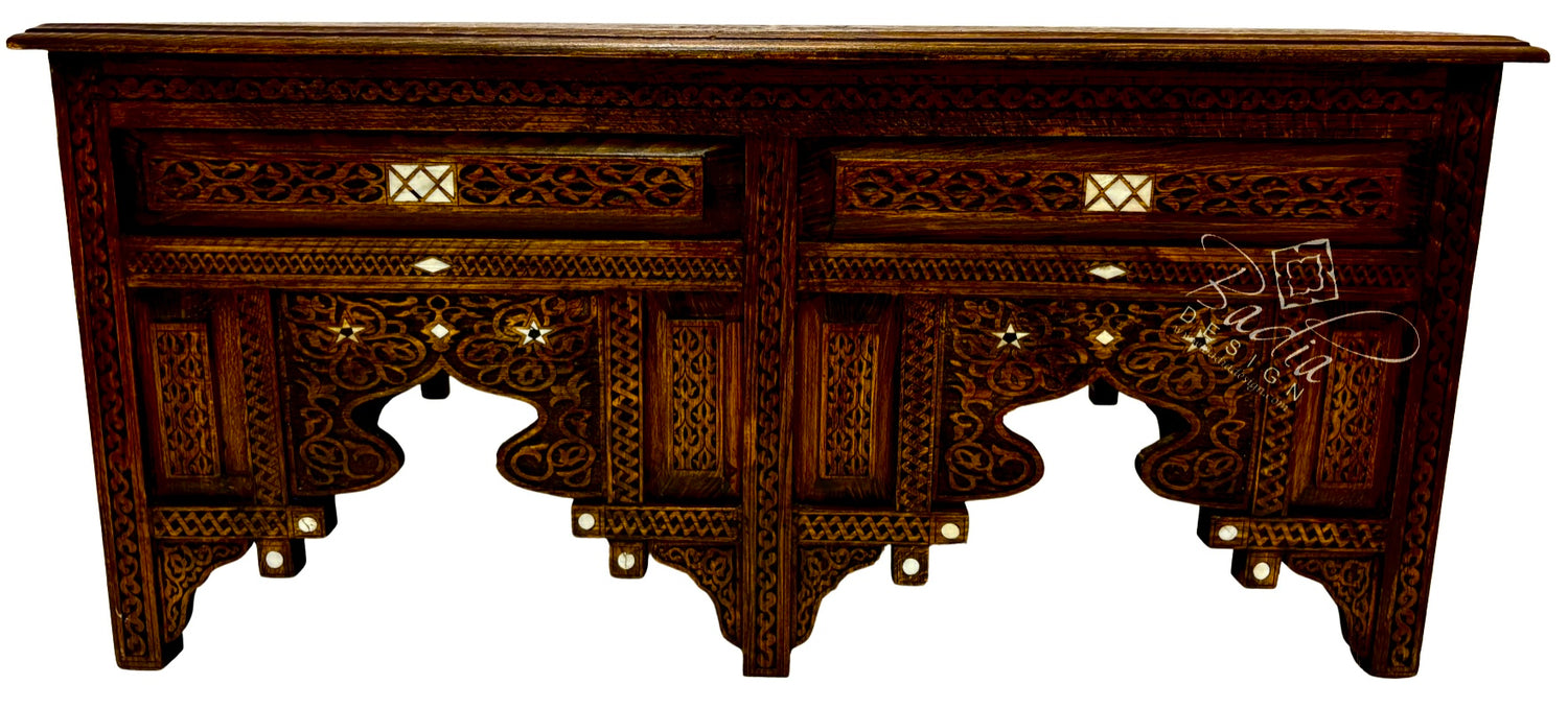 Handcrafted Mother of Pearl Inlay Carved Wooden Coffee Table