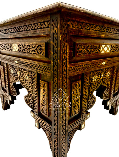 Handcrafted Mother of Pearl Inlay Carved Wooden Coffee Table