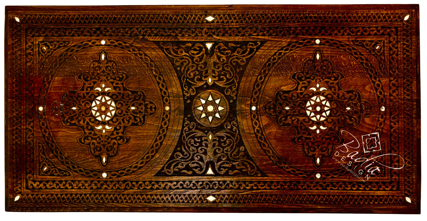 Handcrafted Mother of Pearl Inlay Carved Wooden Coffee Table