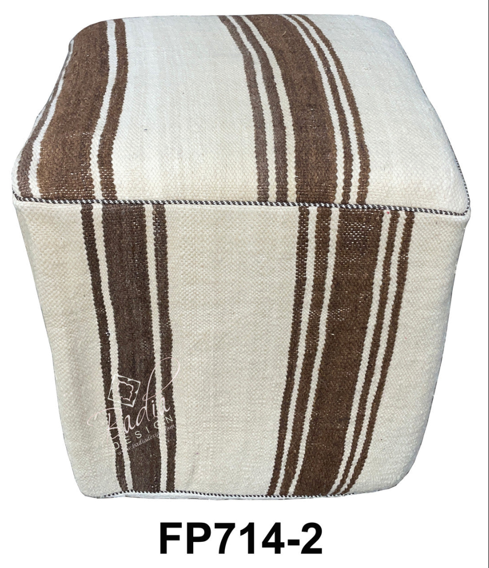 Moroccan Wool Square Kilim Ottoman