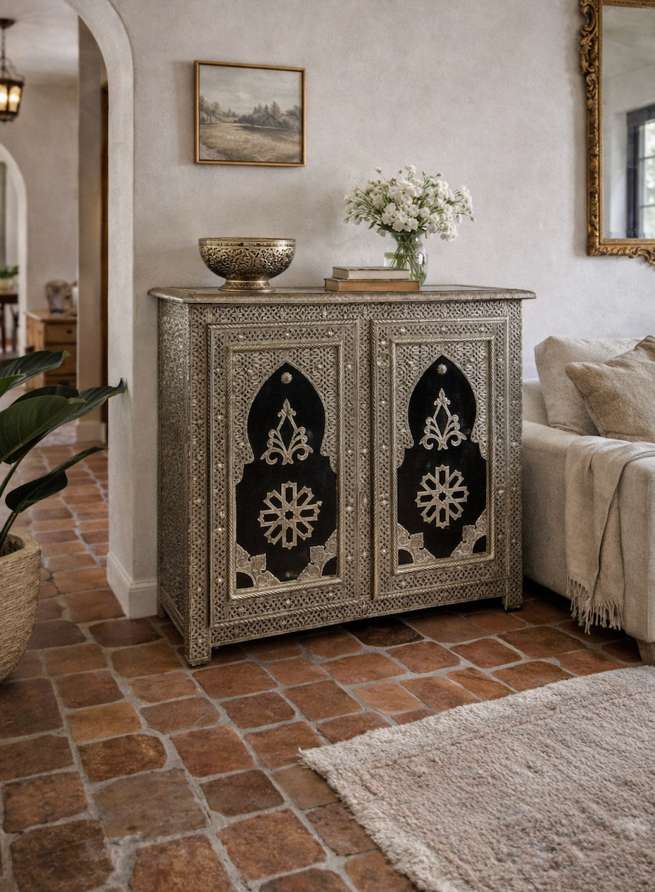 Handmade Embossed Silver Nickel Cabinet