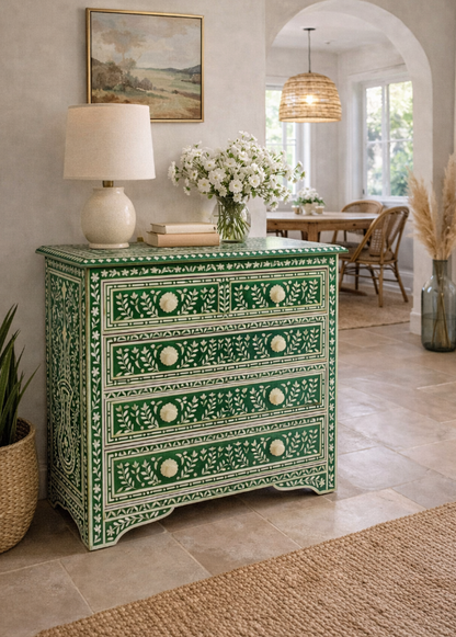 Green Moroccan Mother of Pearl Inlay Dresser