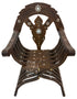 Decorative wooden chair with intricate designs on a white background