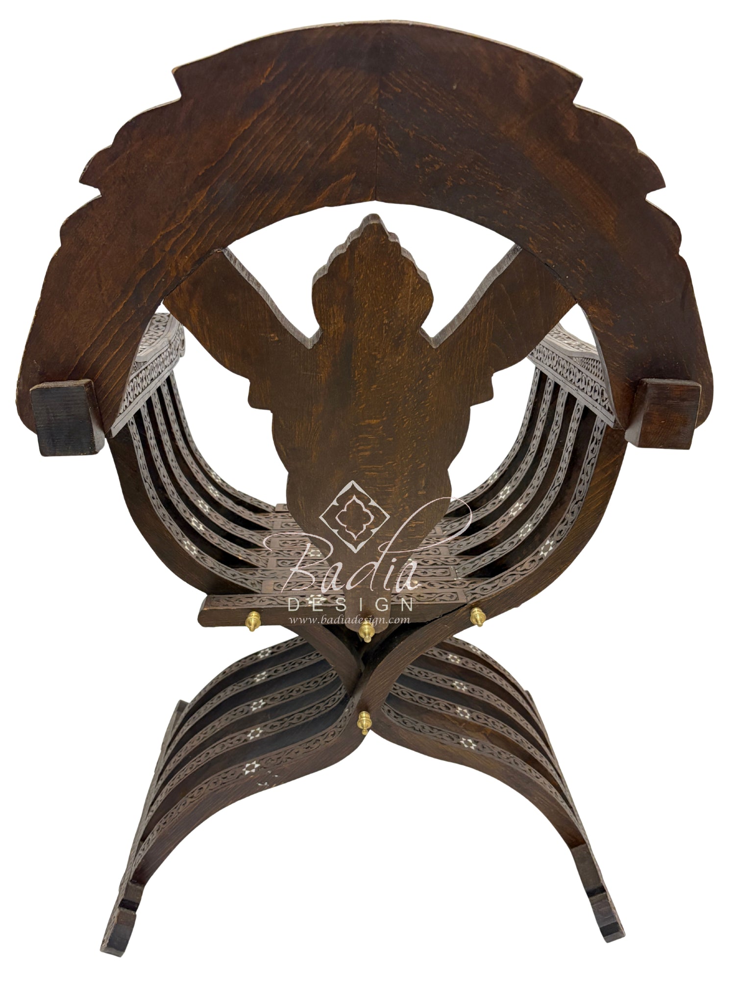 Carved Wood Chair with Mother of Pearl Inlay