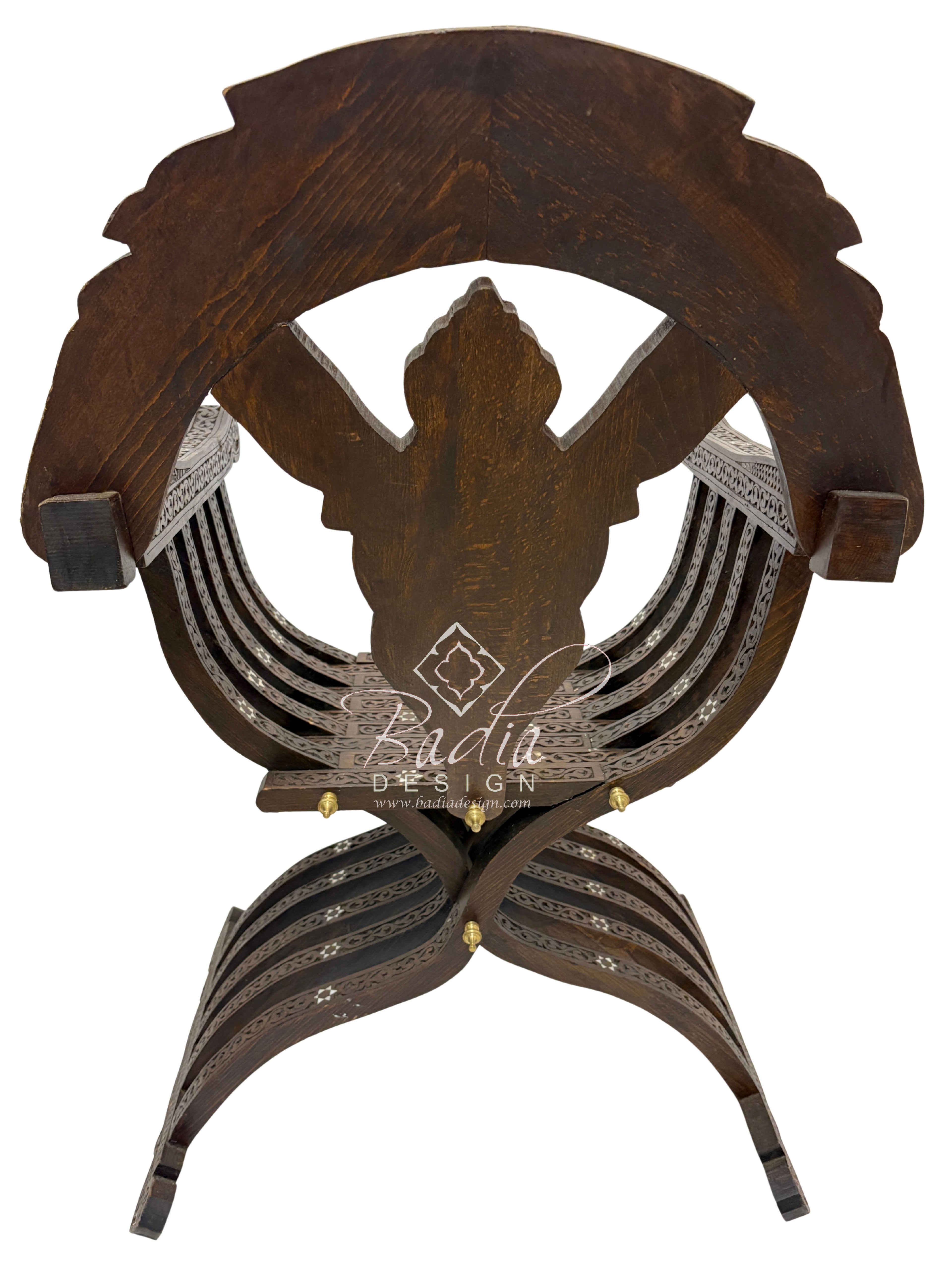 Carved Wood Chair with Mother of Pearl Inlay