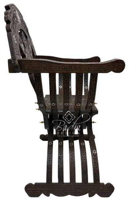 Carved Wood Chair with Mother of Pearl Inlay