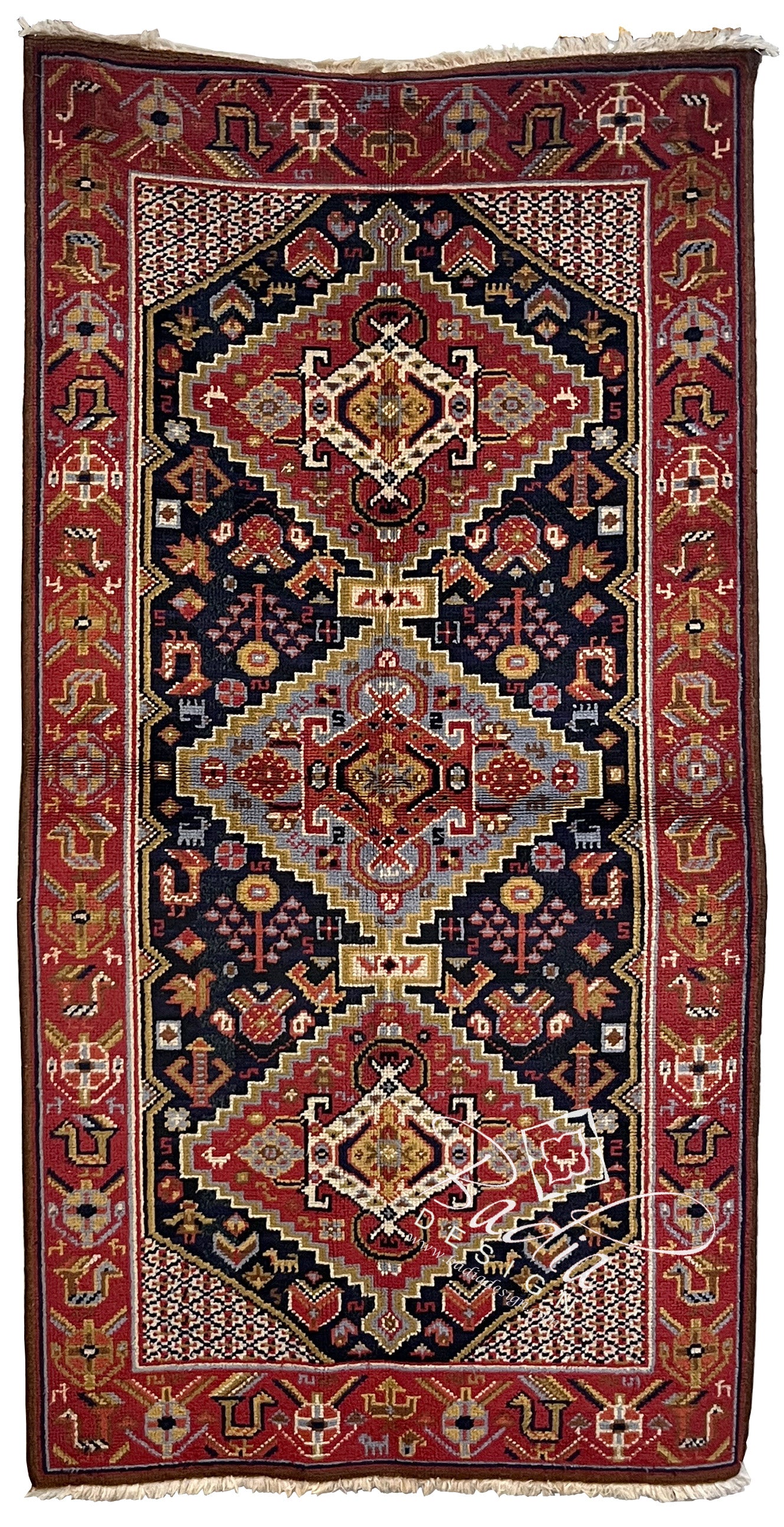 Red Turkish Rug with Geometric Designs