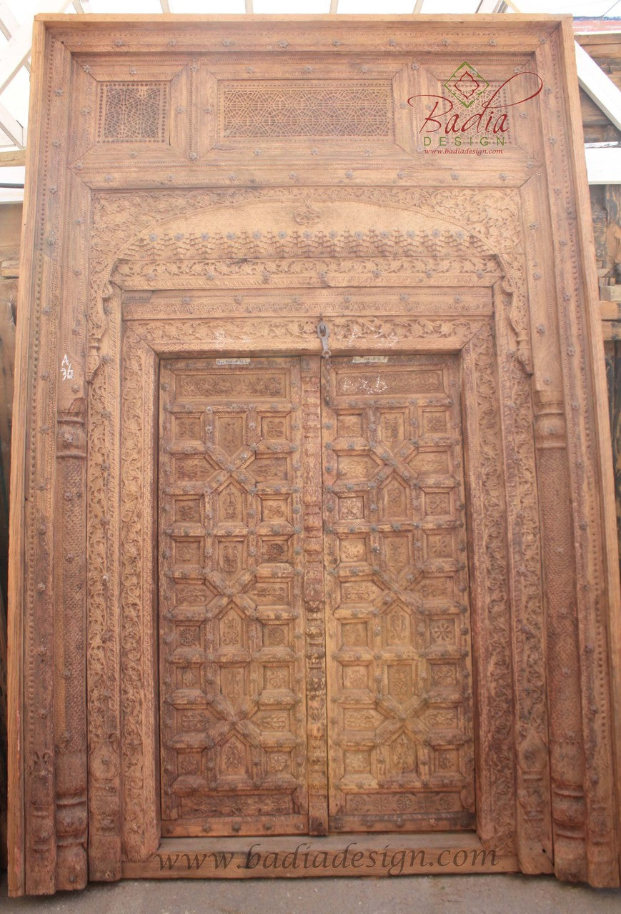 Vintage Hand Carved Wooden Door