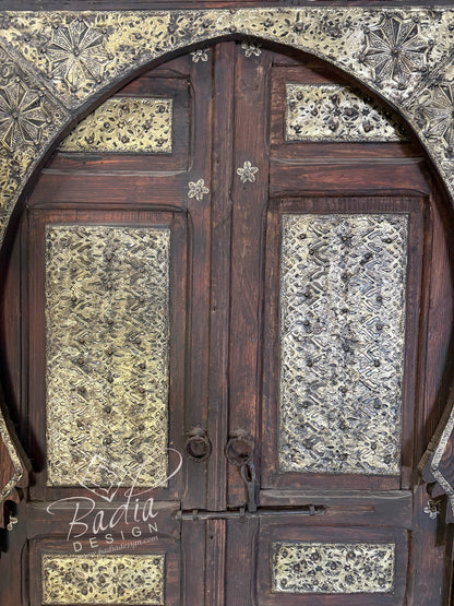 Arched Double Door with Decorative Metal Inlay