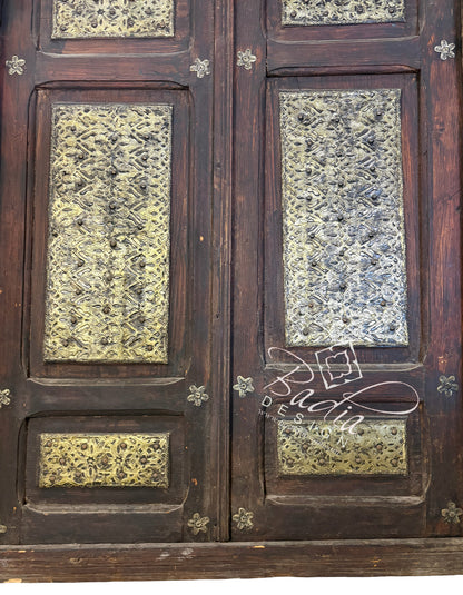 Arched Double Door with Decorative Metal Inlay