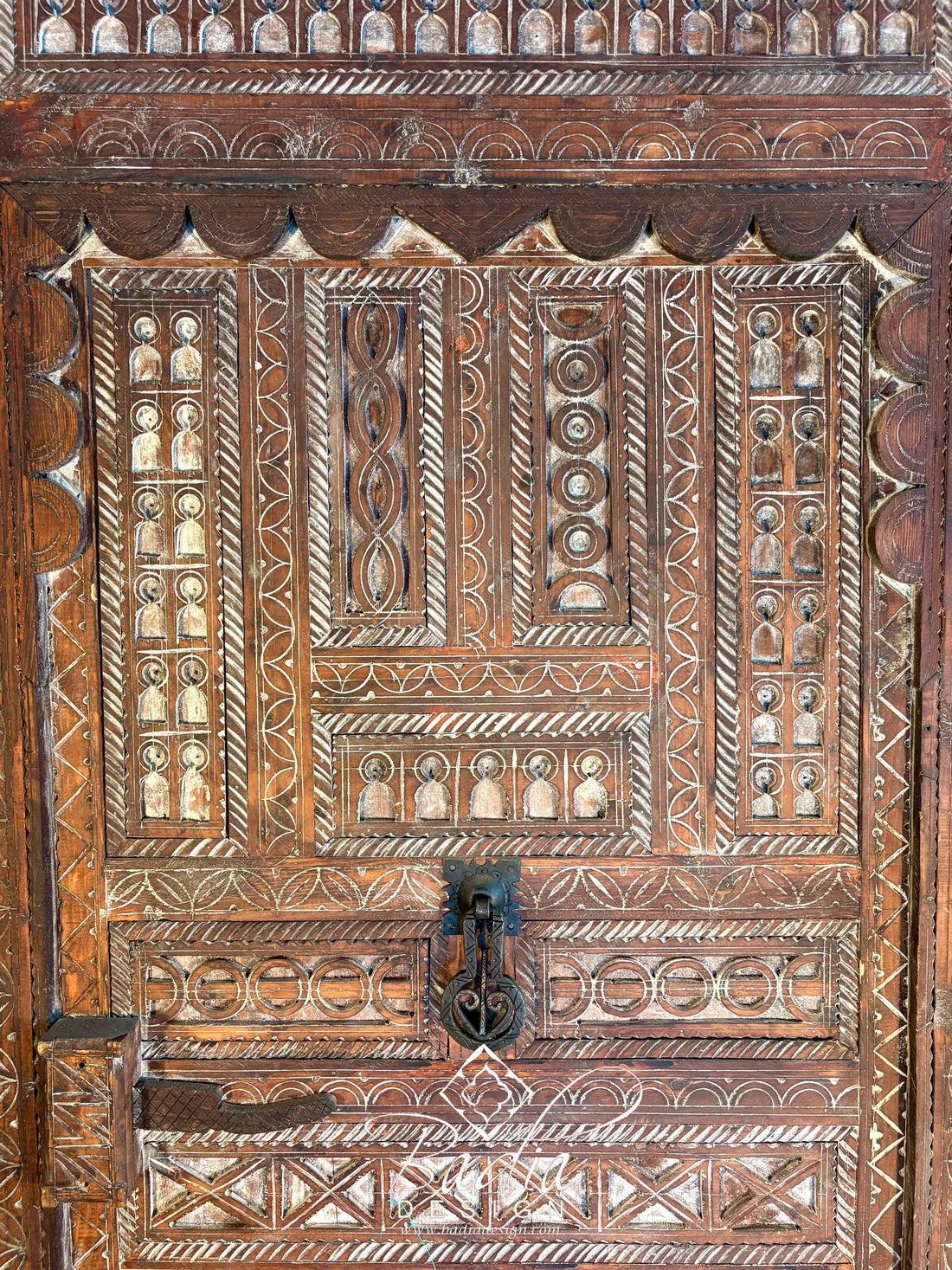 Traditional Wooden Door with Detailed Hand Carved Motifs