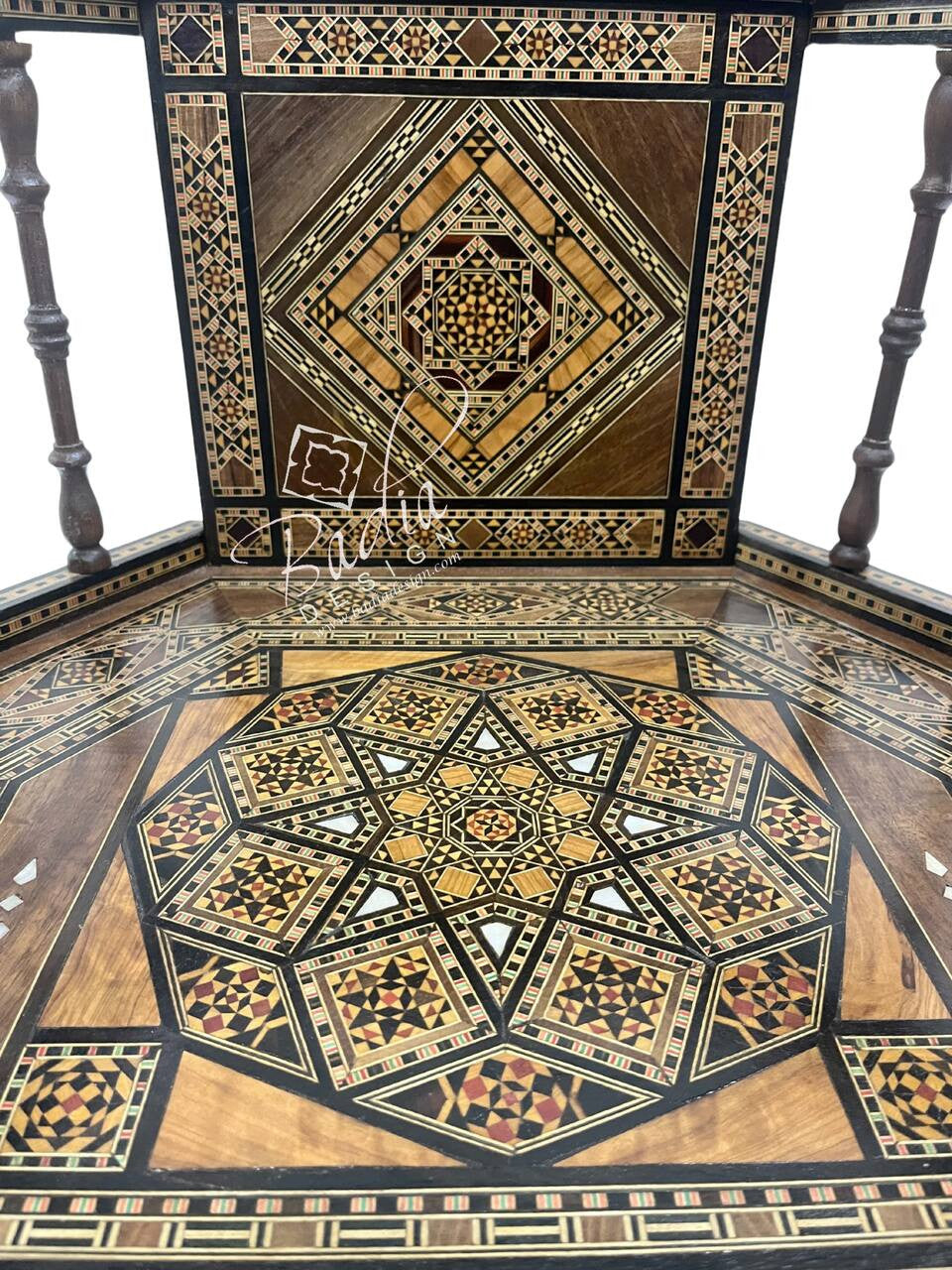 Moroccan Mother of Pearl Hand-Carved Inlay Chair