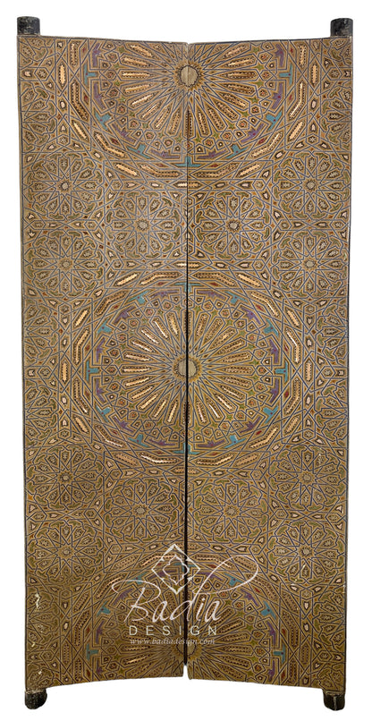 Moroccan Wooden Door with Hand Painted Geometric Designs