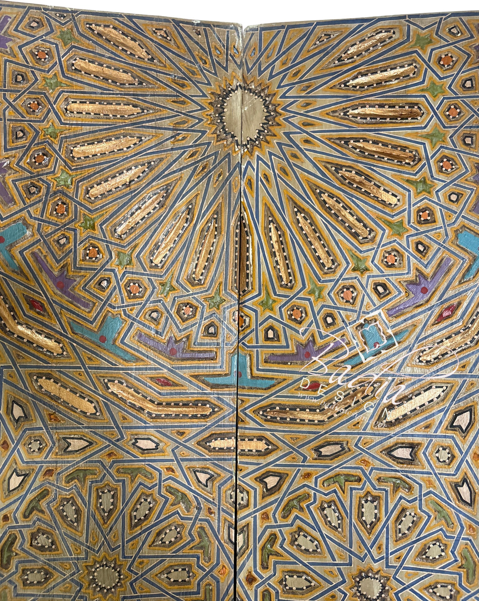 Wooden Door with Hand Painted Geometric Designs