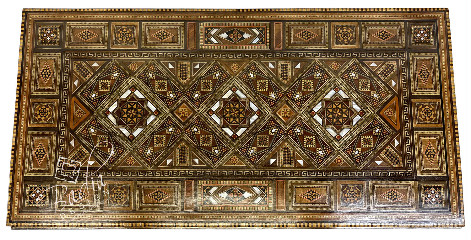 Inlaid Syrian Design Backgammon Chess Board Game Table