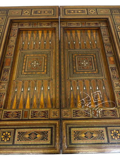 Inlaid Syrian Design Backgammon Chess Board Game Table