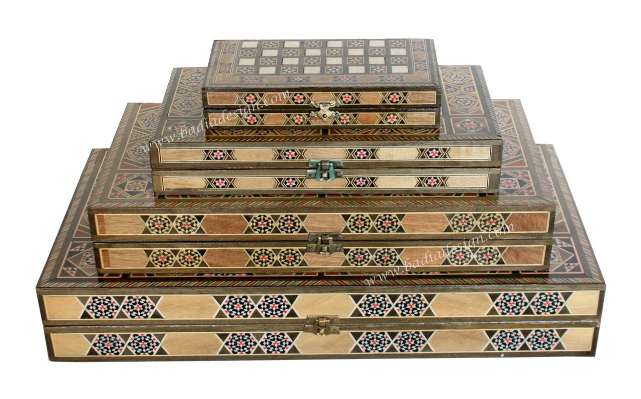 Inlaid Backgammon Board Game with Playing Pieces