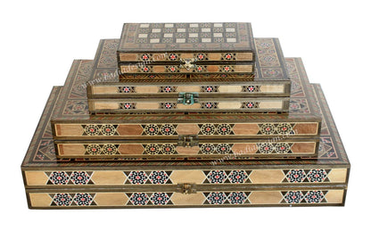 Inlaid Backgammon Board Game with Playing Pieces