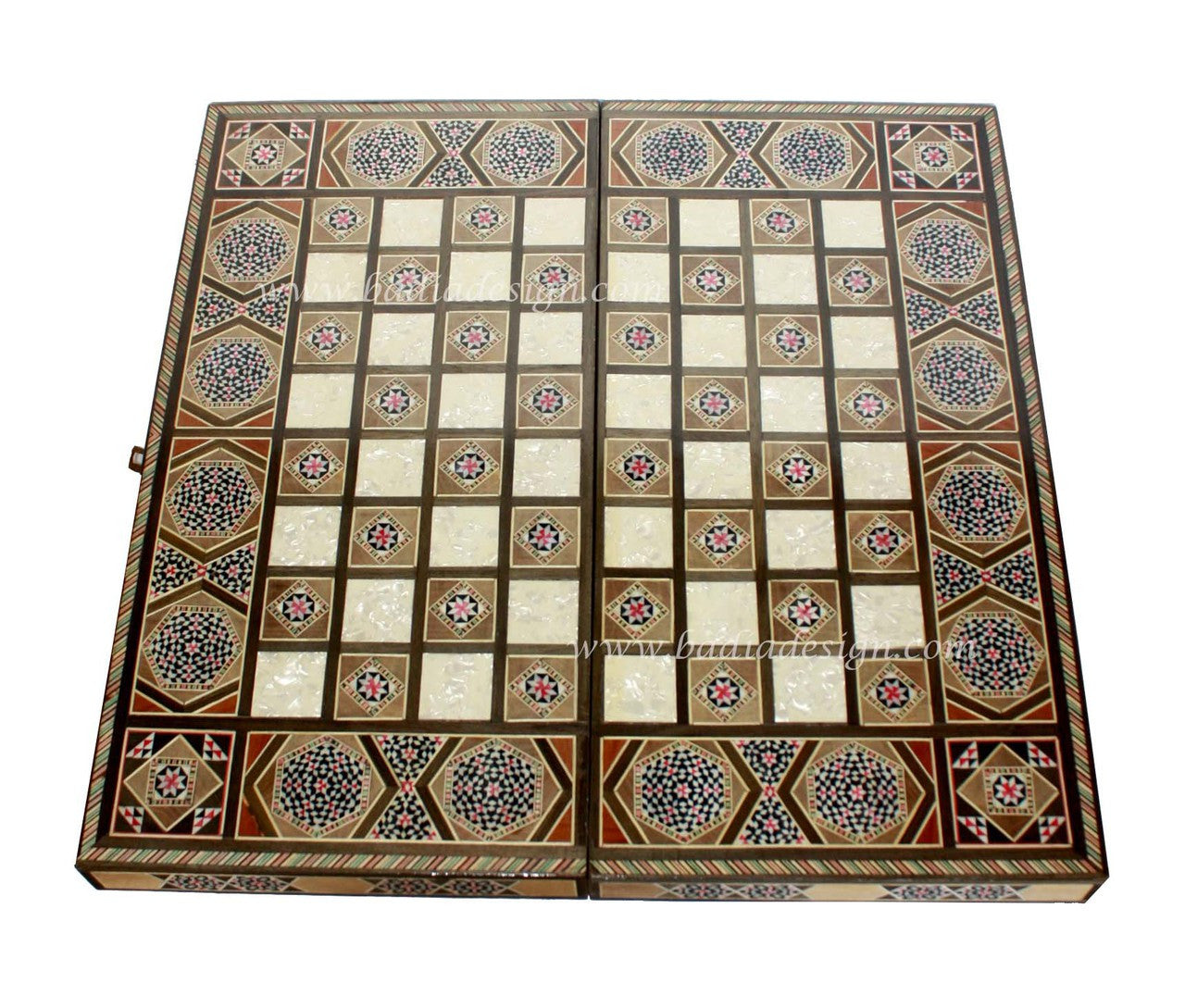 Inlaid Backgammon Board Game with Playing Pieces